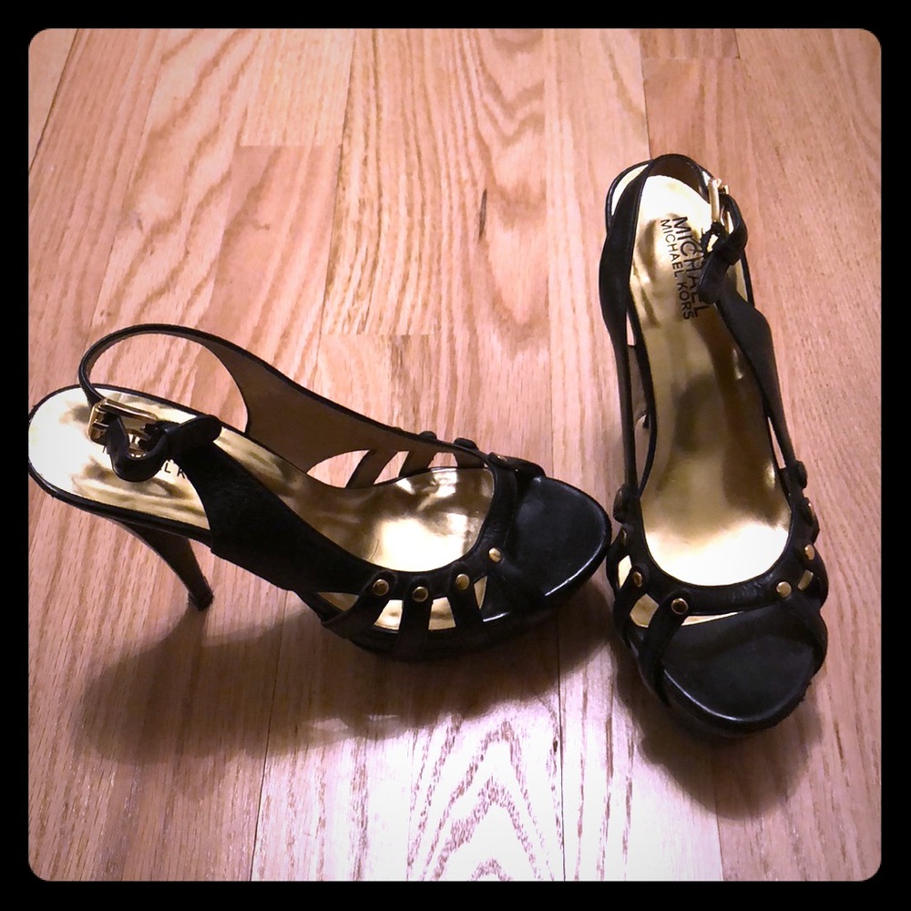 MICHAEL by Michael Kors Black & Gold Leather Heels